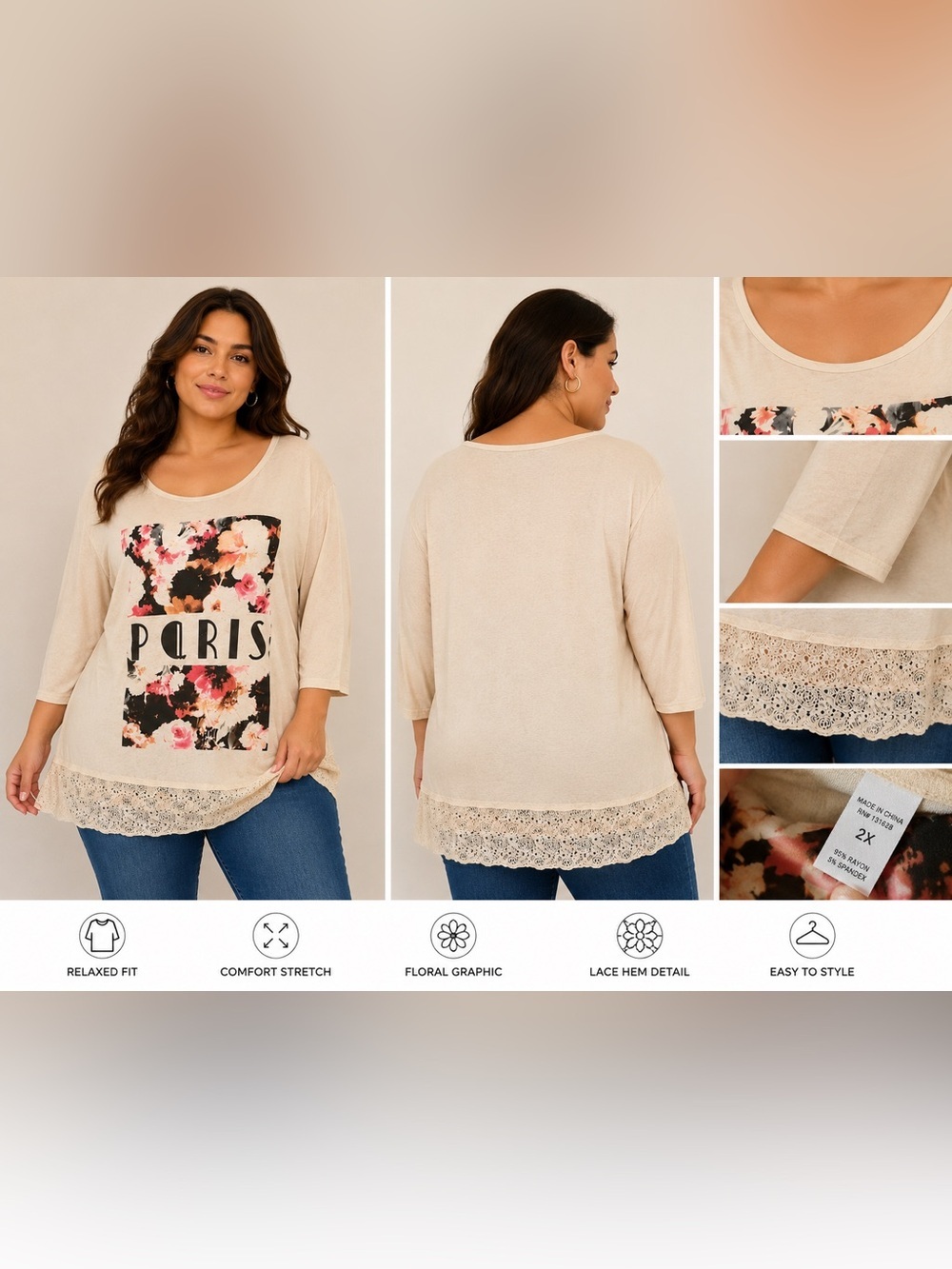 NWT WOMENS AVENUE PLUS SIZE SHIRT Beige color size 18/20 says Paris on shirt 1A